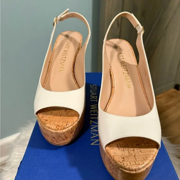 Stuart Weitzman White Cork Wedge Sandals - Picture 5 of 6